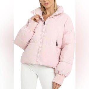 Light Blush Baby Pink Puffer Coat Warm Quilted Zip Up Jacket NEW
